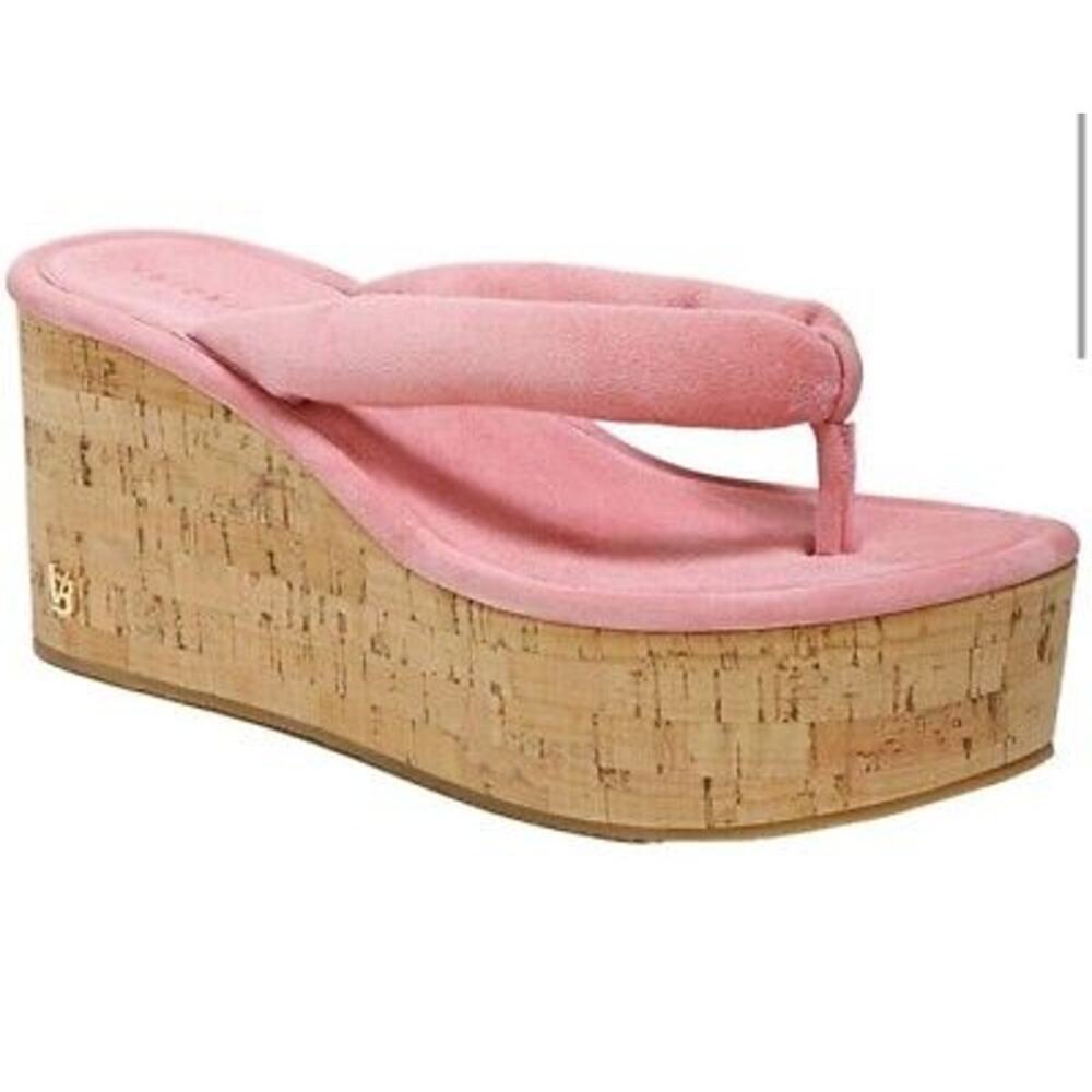 Veronica Beard Pink Geno Suede Wedge Thong Sandal Size 8.5M New Without Box